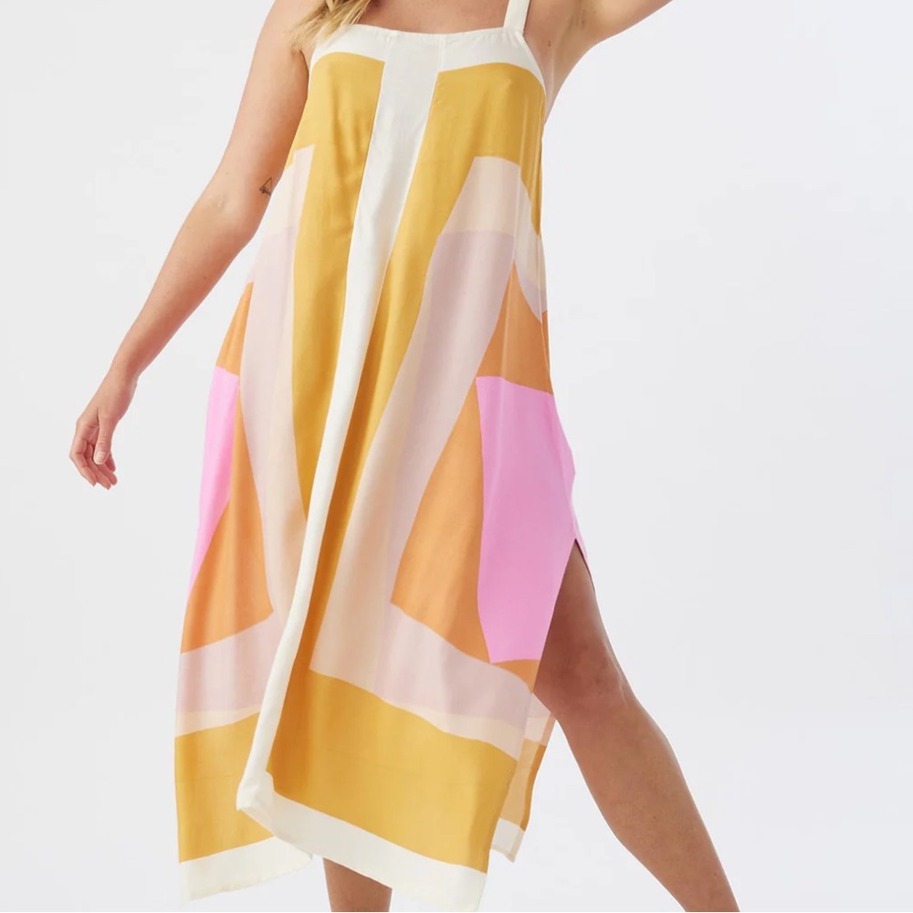 O'Neill Vibrant Yellow and Pink Midi Dress